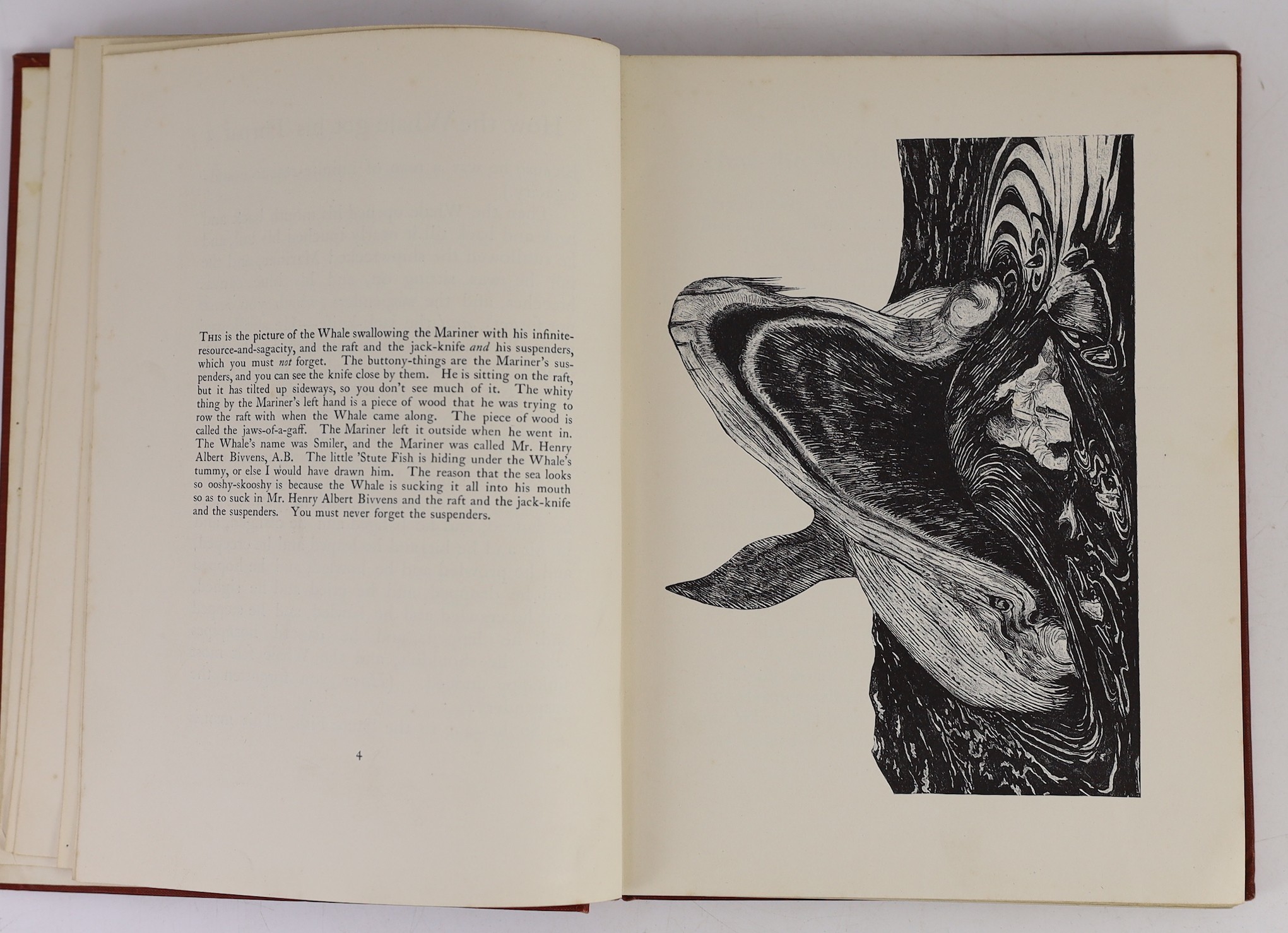 Kiping Rudyard - Just So Stories for Little Children. First edition. num. illus. (but the author, some full page), half title; publisher's black and white pictorially designed maroon cloth, 4to. 1902